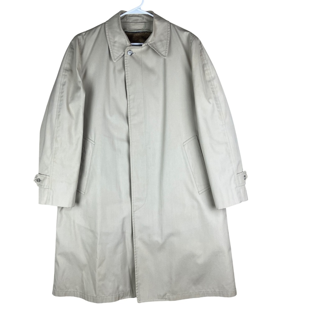 Vintage London Fog Trench Coat 40R Beige w/ Liner Mens Raincoat Classic Mid
